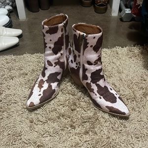 Faux cow print booties